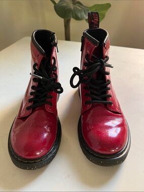 Dr. Martens Kids Red Patent Leather Lace-Up Boots